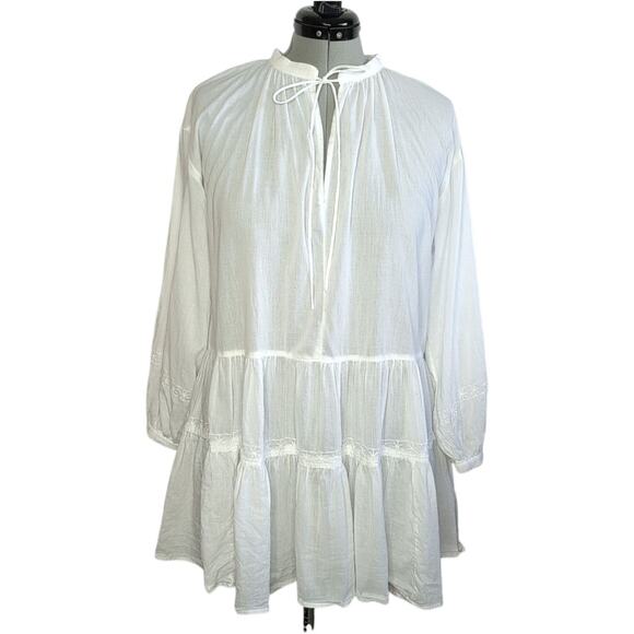 H & M L.O.G.G. sheer white cotton tunic top/mini dress long sleeves, size XS - Picture 10 of 10
